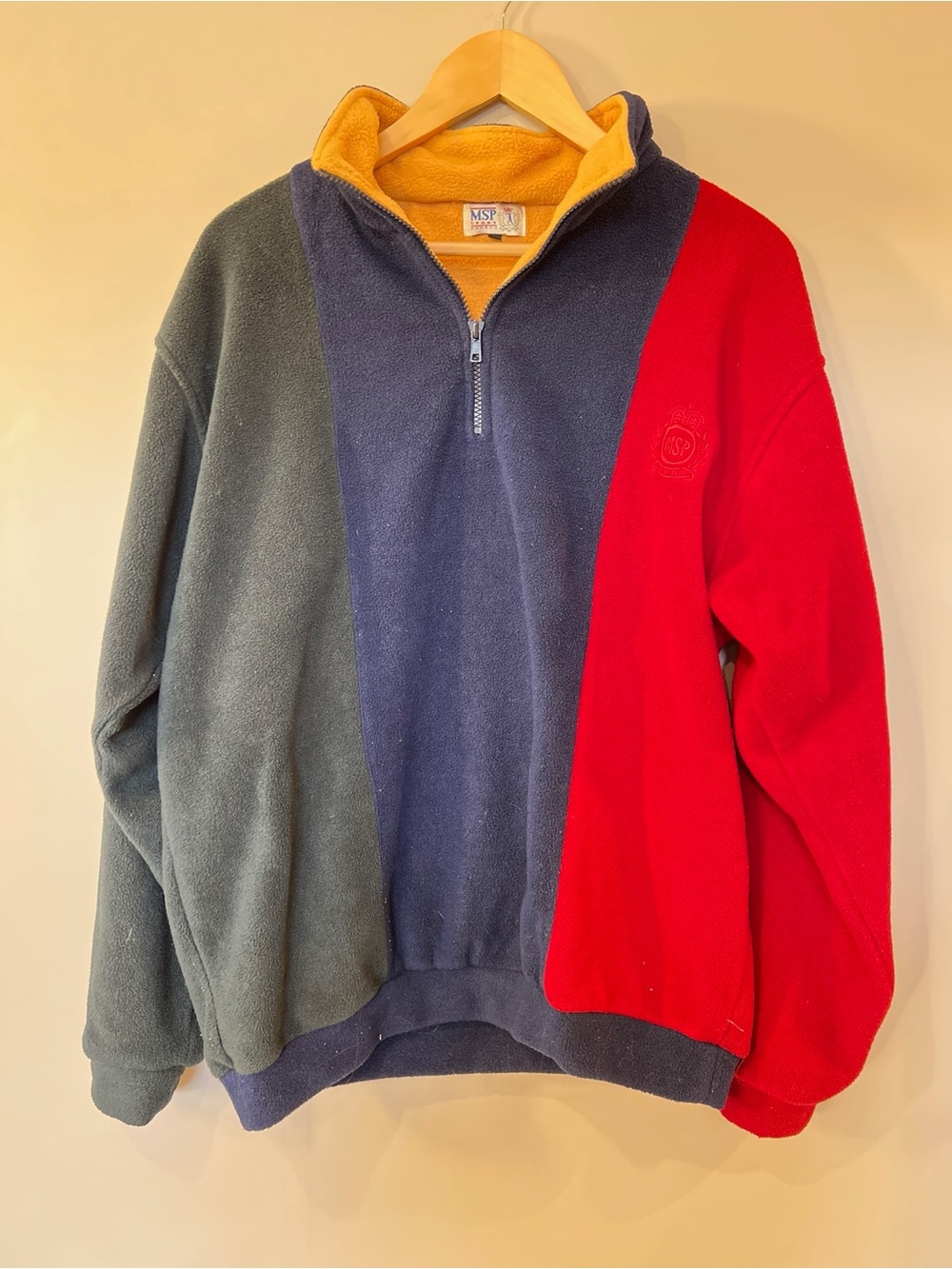Colorblock Quarter-Zip Fleece Sweater - Red/Navy/Olive
